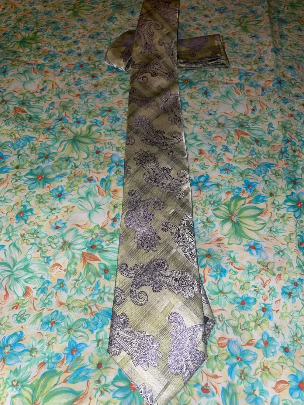 Green & purple Paisley Stacy Adam’s tie set (new)